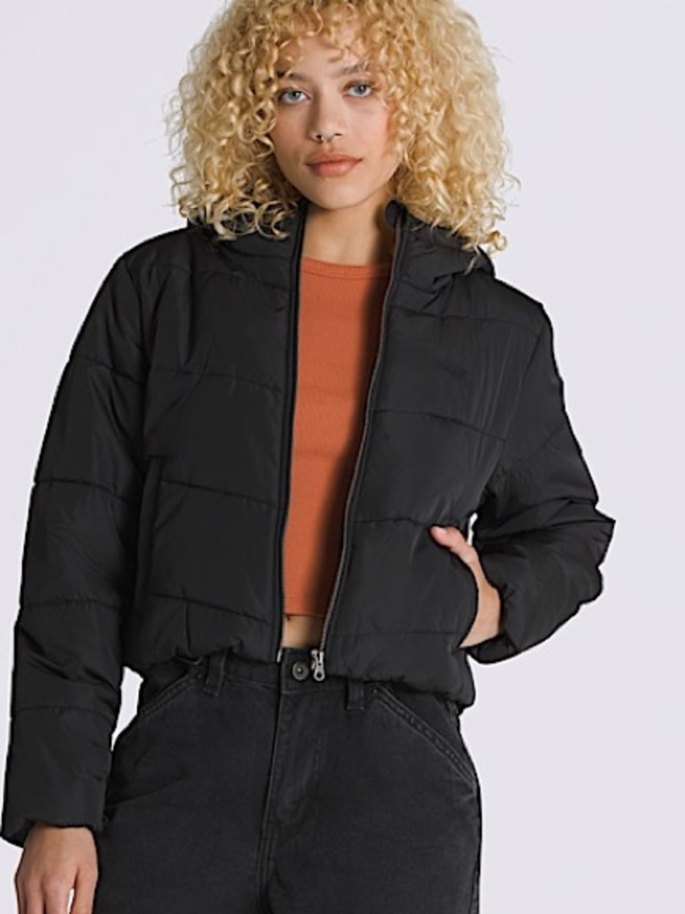 NWT VANS Foundry Crop Puff Hooded Jacket - Black